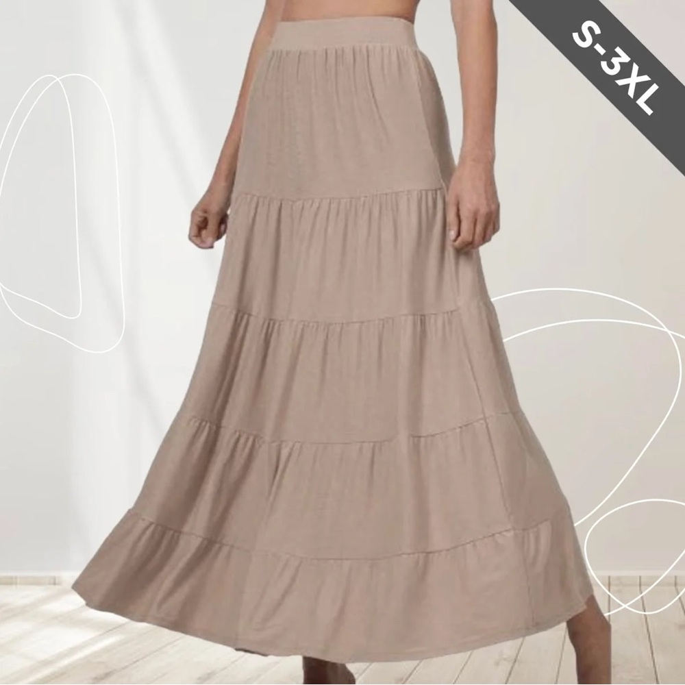 Zenana Ash Mocha Tiered Maxi Skirt